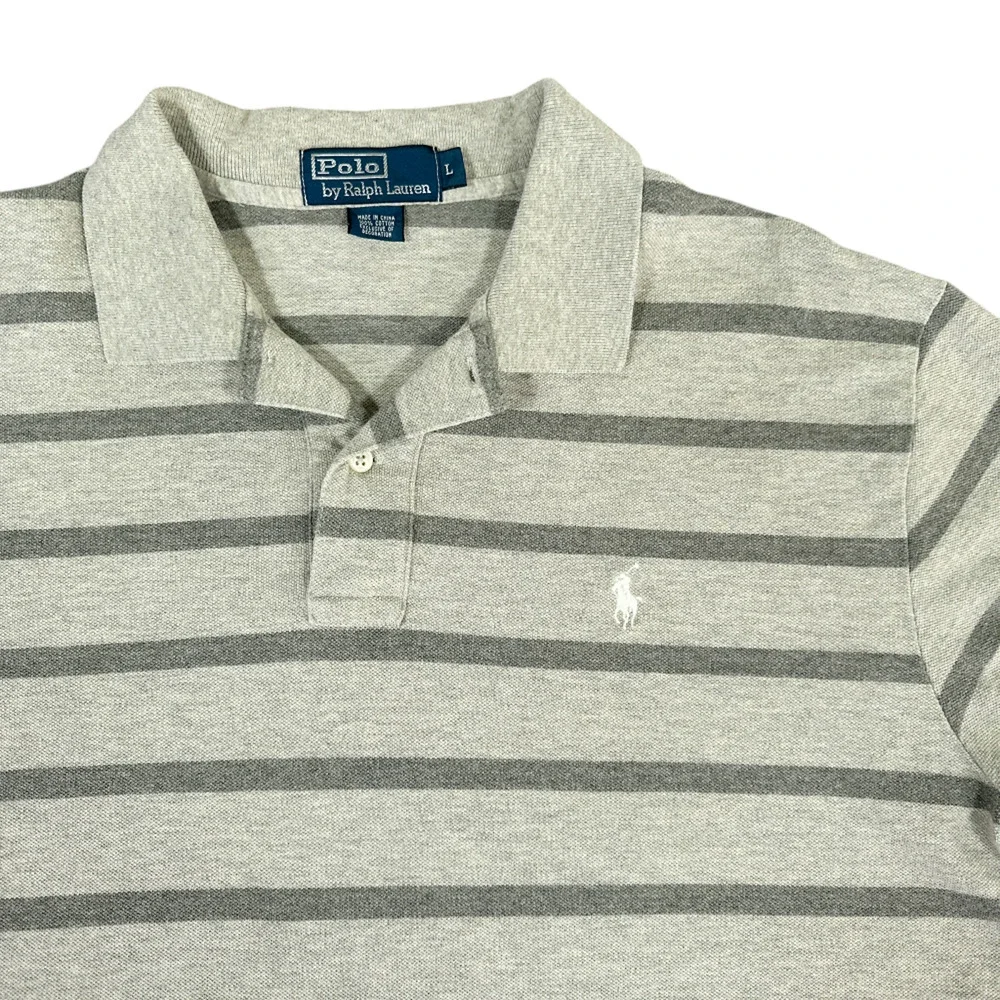 Vintage Ralph Lauren Polo Shirt Adult LARGE Gray Stripe Monochrome 90s